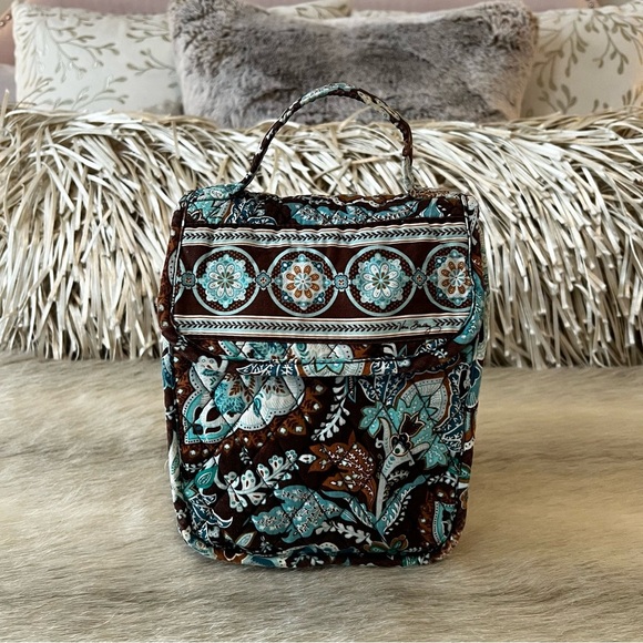 Vintage VERA BRADLEY Java Blue 2006 Lunch Bunch Bag Velcro Flap Brown Floral Y2K - Picture 1 of 14